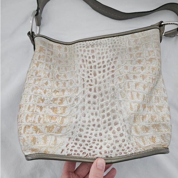 Raviani Multicolor Croc Embossed Leather Fleur De Lis Rhinestone Bucket Bag Stud - Picture 2 of 11